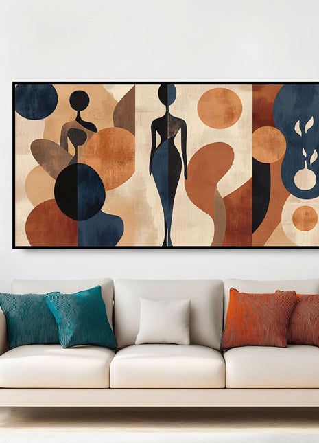 Large Framed Blue and Gold Abstract Wall Art - Waterproof and Easy to Clean, 24x48 Inches, Perfect for Home, Hotel, Restaurant, and Bar Decor