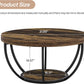 round Coffee Table, 31.7" Wooden 2-Tier Circle Coffee Table with Storage Shelves, Modern Accent Cocktail Table Center Table for Living Room, Rustic Brown
