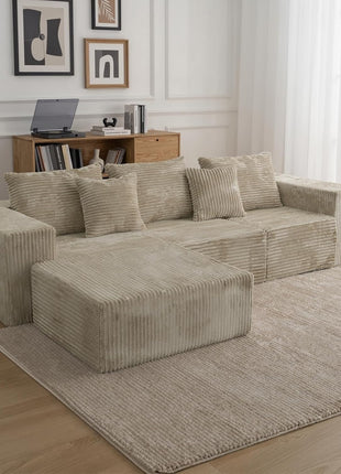 109" L-Shaped Modular Sectional Sofa with Deep Seating, Corduroy Upholstery, Comfortable Sleeper Futon Bed, Left Facing Configuration