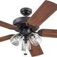 Saybrook, 52 Inch Indoor Farmhouse LED Ceiling Fan with Light, Pull Chain, Three Mounting Options, Dual Finish Blades, Reversible Motor - 51593-01 (Bronze)