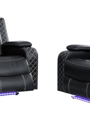 Leather Power Recliner Sofa Set - 3-Piece Home Theater Seating with Loveseat, Chair, Coffee Table, Reading Light, and Cup Holders for Living Room