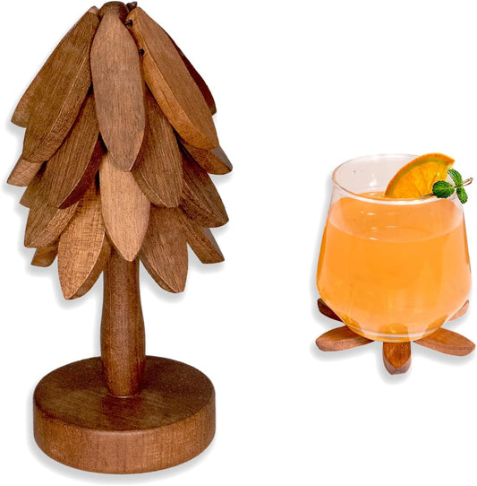 Coasters, Wooden Tree-Shaped Sapeli Wood Drink Coasters Set for Coffee Table, Kitchen Table Decor