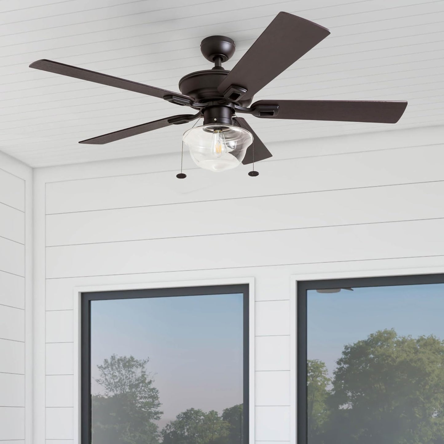 Abner Modern Farmhouse 52 Inch Ceiling Fan with Light, Outdoor Fan/Indoor Tri-Mount LED Ceiling Fan with 5 Blades, Silver Oak and Maple Brown Blade Finish Options, Bronze (80091-01)
