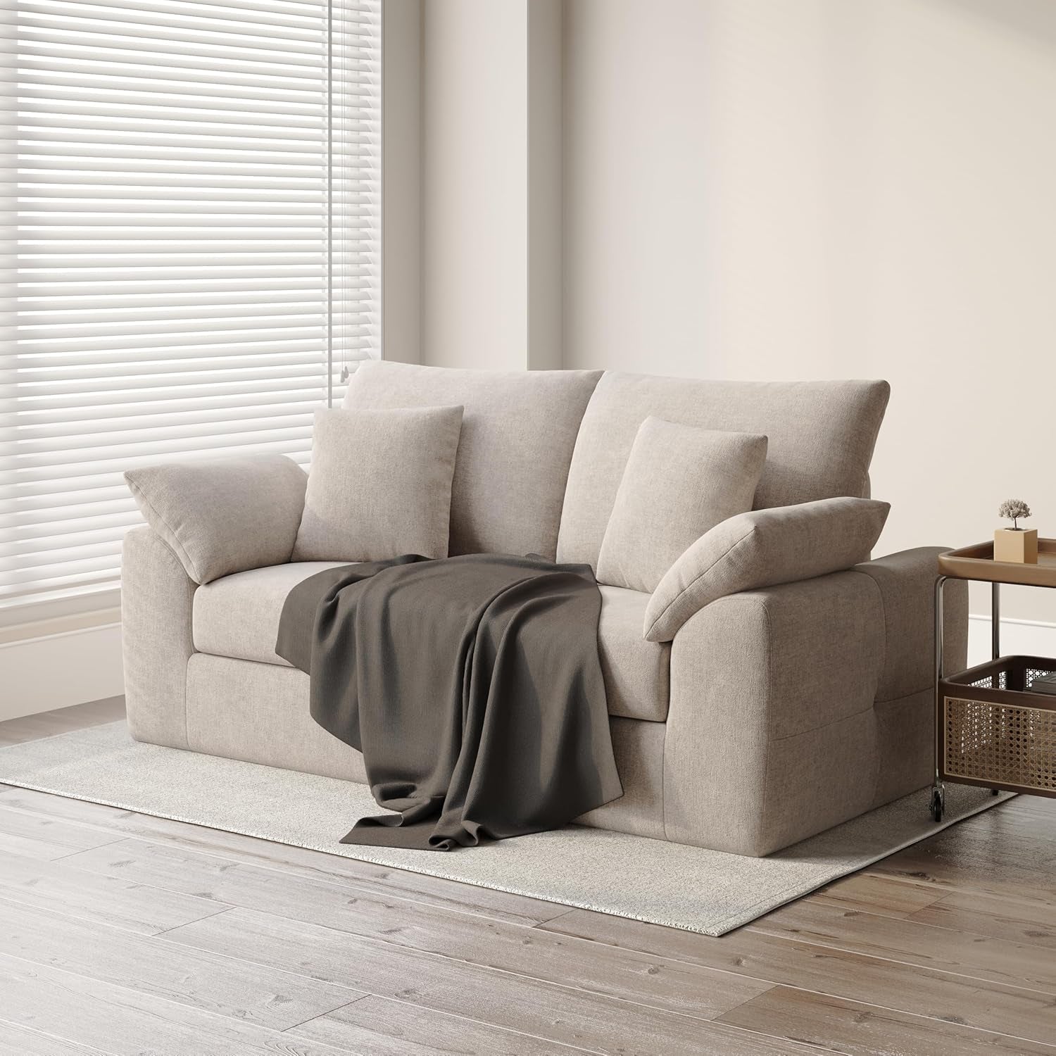 75.6" Modern Loveseat Sofa for Living Room, Cloud Boneless Couches with 4 Pillows, Mid Century Loveseat Couches for Small Place, No Assembly Required, Camel