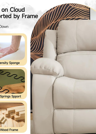 Reclining Loveseat Sofa in Beige Leather with Side Pocket for Living Room, RV, and Home Theater