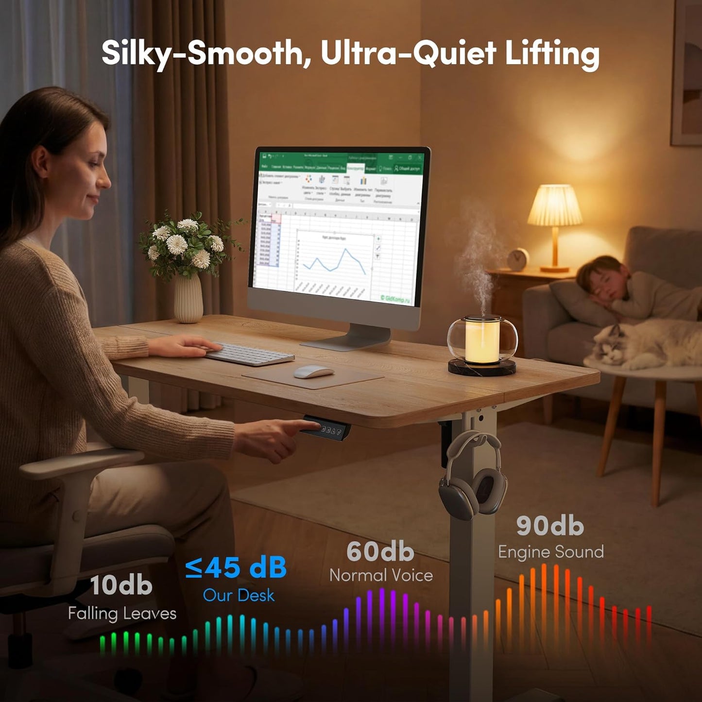 Standing Desk, 48 × 24 Inches Electric Height Adjustable, Sit and Stand Up, Computer Office Desk with Splice Board, White Frame/Maple TOP