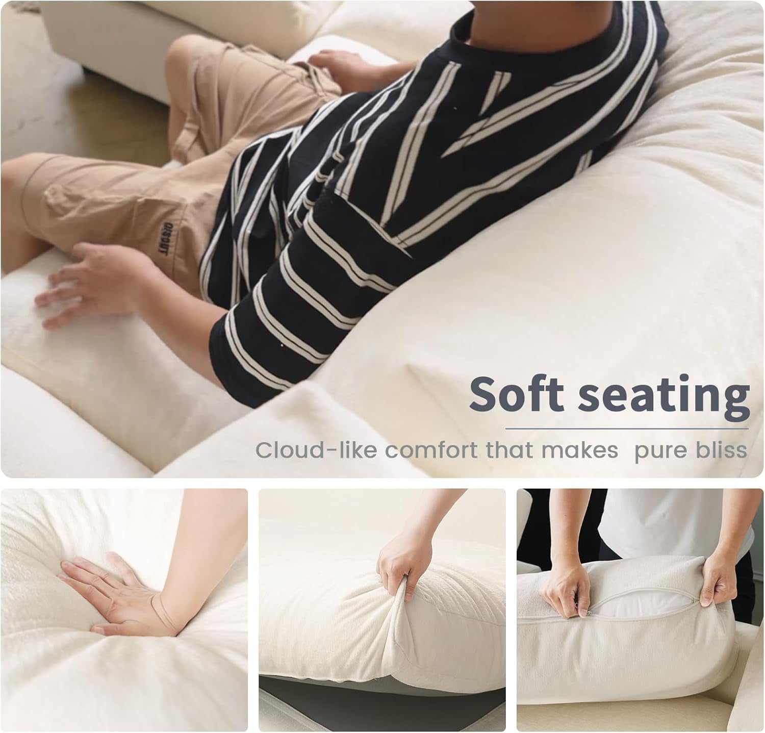 Cloud Couch Modular Sectional Sofa,100.5" V Shaped Couch, Convertible Wide Seater, 5 Seater for Living Room Set,Covers Washable&Replaceable,Beige