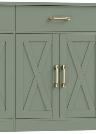 71" Large Farmhouse Sideboard Buffet Cabinet with Storage, Featuring 3 Drawers, Ideal for Kitchen and Dining Room Use, Green Finish