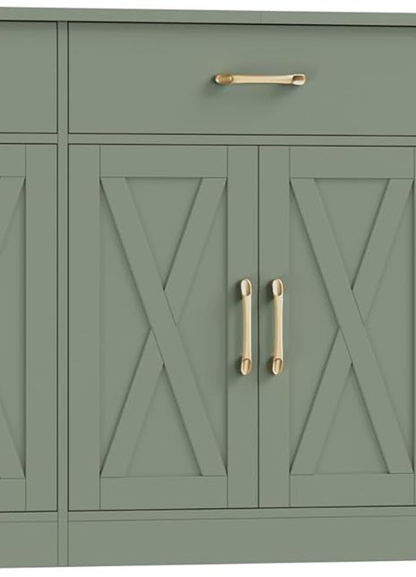 71" Large Farmhouse Sideboard Buffet Cabinet with Storage, Featuring 3 Drawers, Ideal for Kitchen and Dining Room Use, Green Finish