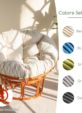48 x 48 Inch Overstuffed Papasan Chair Cushion with Beige Corduroy Cover (Chair Not Included)