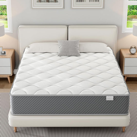 Full Size Mattress, 10 Inch Memory Foam Mattress in a Box with Pocket Spring, Medium Firm Hybrid Mattresses Pressure Relief & Motion Isolation, Certipur-Us, Colchones Full, 75"X54"X10", Grey