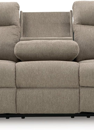 Yarrow Lane Classic Chenille Manual Reclining Sofa with Drop-Down Table and USB Charging, Light Brown by Signature Design by Ashley
