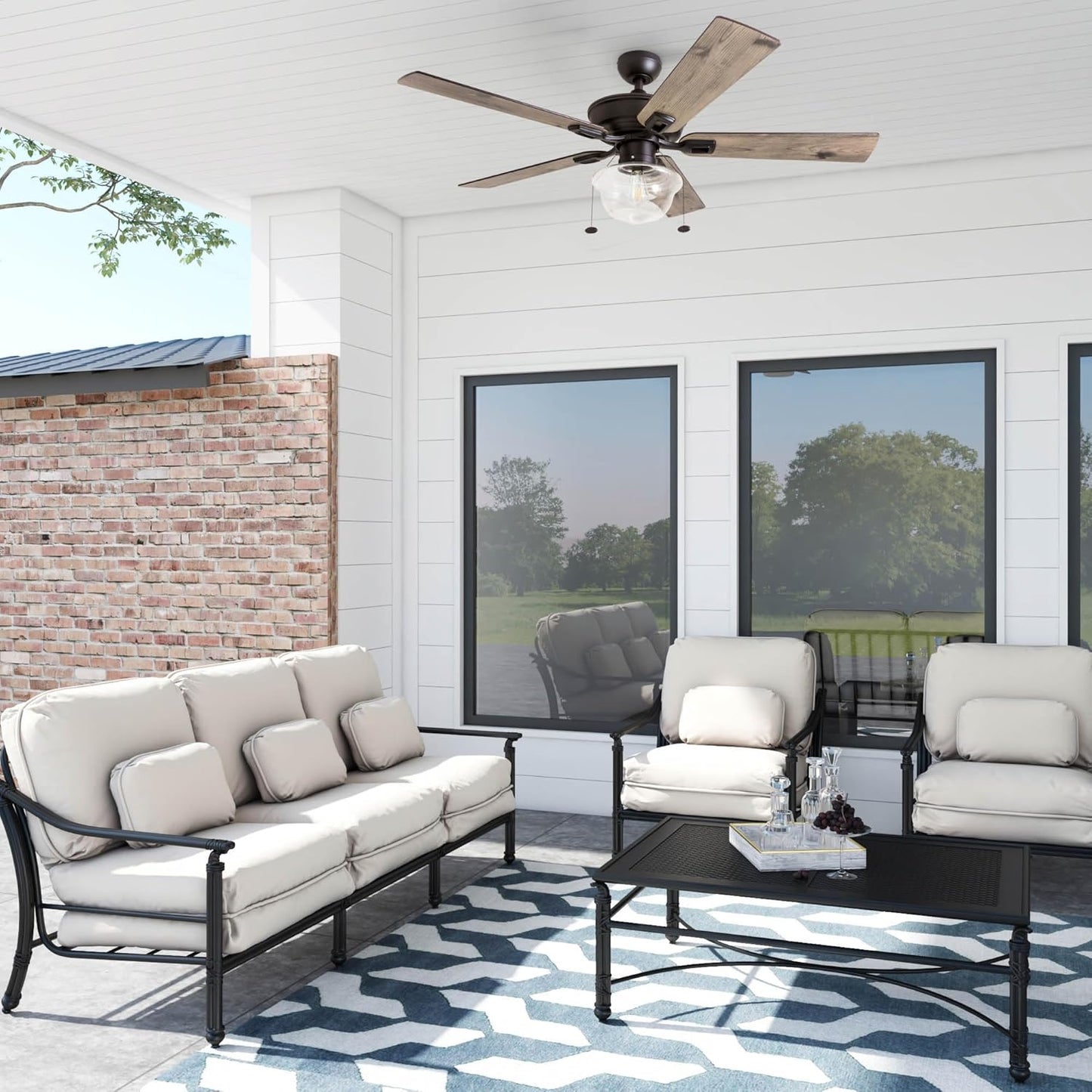 Abner Modern Farmhouse 52 Inch Ceiling Fan with Light, Outdoor Fan/Indoor Tri-Mount LED Ceiling Fan with 5 Blades, Silver Oak and Maple Brown Blade Finish Options, Bronze (80091-01)