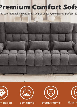 Oversized 3-Seat Manual Recliner Sofa with Cup Holders and Ergonomic Design for Living Room, Featuring Side Pocket for Adults