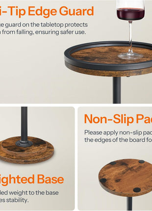 Small Round Side Table - Versatile Pedestal Accent for Compact Living Spaces in Rustic Brown Finish