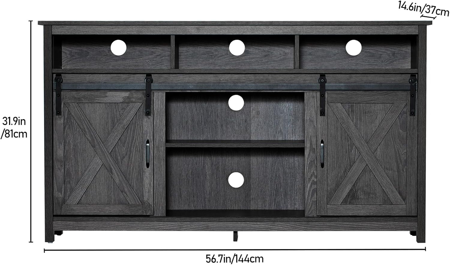 Farmhouse Coffee Bar Cabinet with Power Outlet, Rustic Sideboard Buffet Storage Cabinet with Storage, Wood Serving Table Cupboard for Dining Room, Living Room, Wash Grey