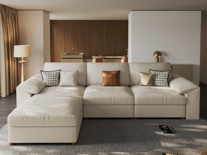 Leather Sectional Couch, Oversized Modular Sectional Sofas, Wide Deep Seat Modular Couch, Scratch Resistant Faux Leather Material, L Shaped Sofa for Big Spaces, Beige