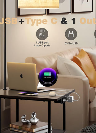 Contemporary Floor Lamp with Built-in Charging Station and Shelving, 9W LED Bulb with Adjustable Color Temperatures, Perfect for Bedroom and Living Room