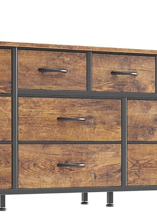 70-Inch Rustic Brown Dresser and Entertainment Center with 13 Fabric Drawers, Compatible with 65 to 80 Inch TVs