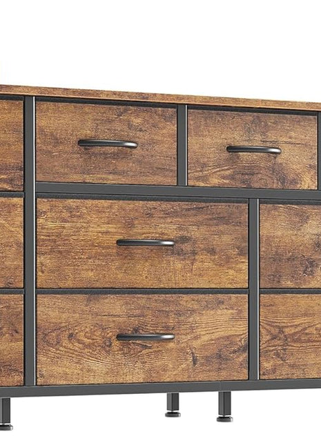 70-Inch Rustic Brown Dresser and Entertainment Center with 13 Fabric Drawers, Compatible with 65 to 80 Inch TVs