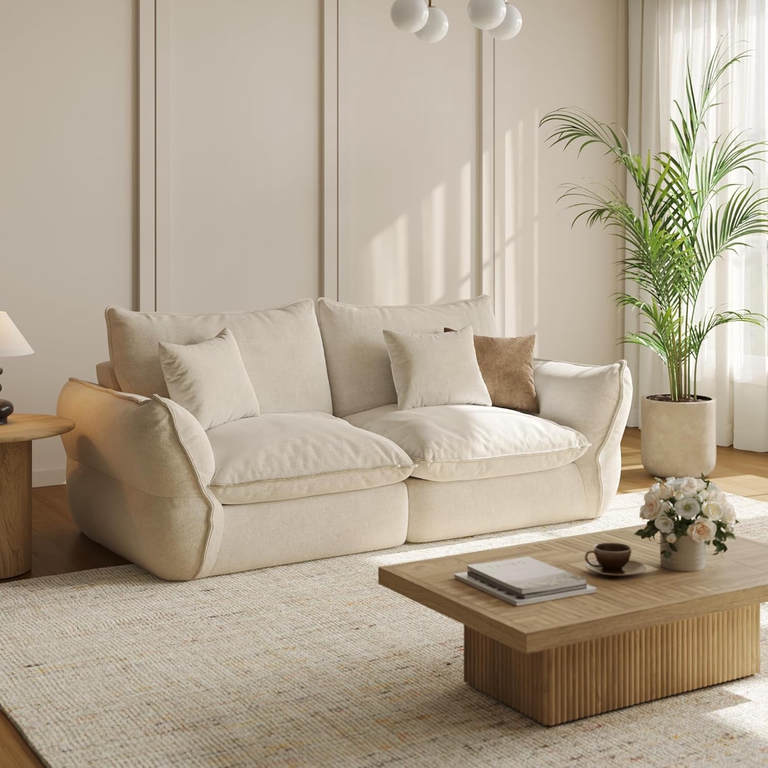 81'' down Blend Loveseat, Deep Seat Cloud Sofa with Feather-Filled Cushions, Ultra Soft Sink-In Comfort Couch for Living Room, Modern Oversized Sofa – Ivory White