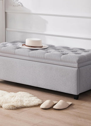 50-Inch Modern Tufted Storage Ottoman Bench in Light Gray for Living Room and Bedroom
