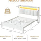 Queen Bed Frames with LED Lights and Charging Station, Metal Platform Queen Size Bed Frame with Upholstered Storage Headboard, Heavy Duty Metal Slat Support, Easy Assembly, White