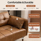 85” Futon Sofa Bed, Sleeper Sofa, Small Couch with Storage Adjustable Armrests Pillows, Faux Leather Loveseat, Mid Century Modern Couches for Living Room, Bedroom, Apartment, Brown