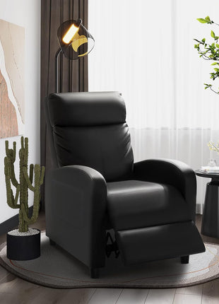 Reclining Chair and Sofa in PU Leather with Lumbar Support for Home Theater and Living Room (Black)