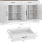 55" Sideboard Buffet Cabinet with Storage, Large Kitchen Storage Sideboard with Drawers & Doors, Modern Wood Farmhouse Coffee Bar Cabinet, Buffet Table for Kitchen, Dining Room, Living Room, White