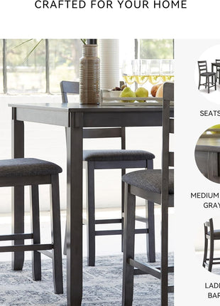 Signature Design by Ashley Bridson 5-Piece Gray Wood Dining Room Set with Table and 4 Ladderback Barstools