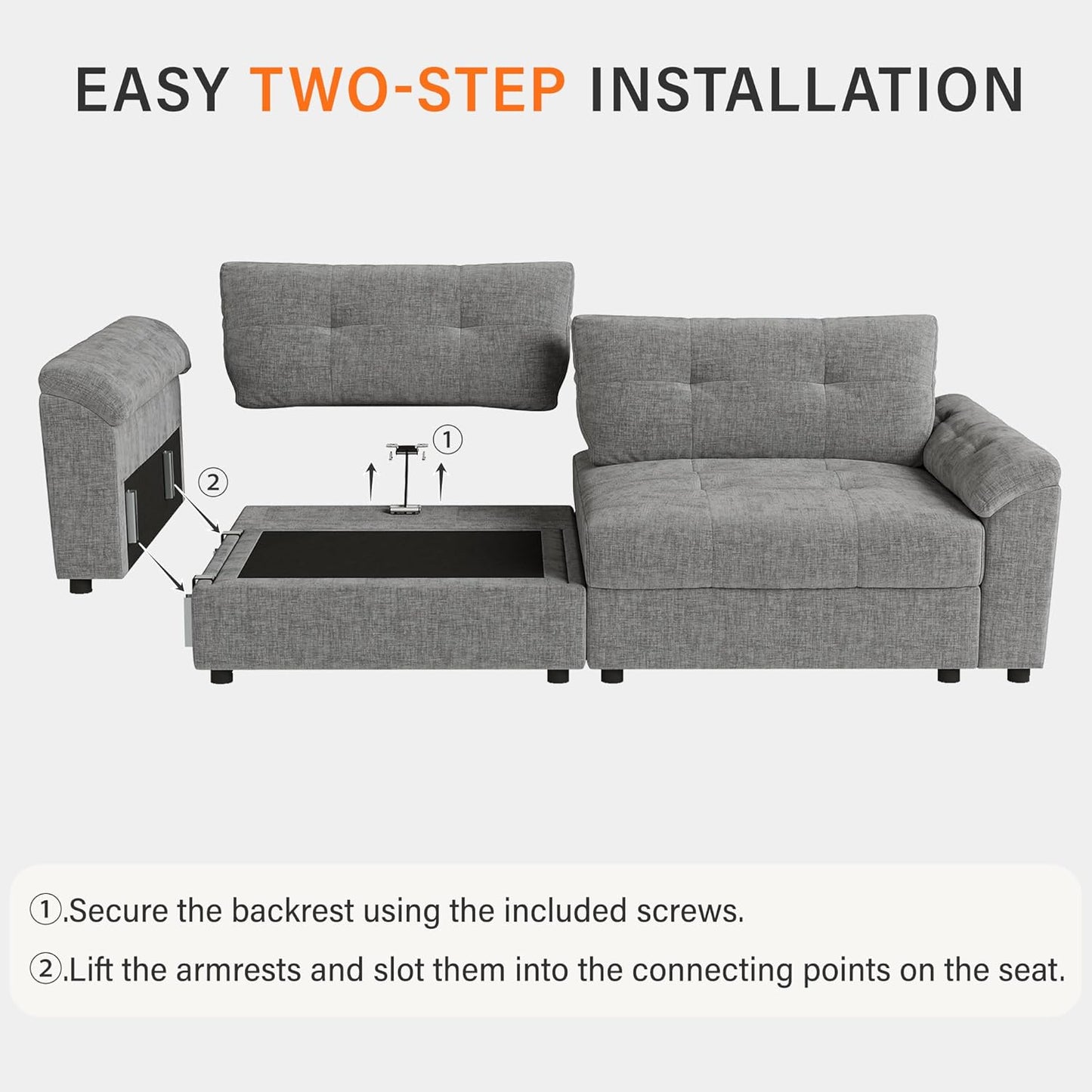 Oversized Sectional Couches for Living Room, Modular Sectional Sofa with Storage & Adjustable Back, Chenille Tufted Cloud Couch Deep Seat Loveseat Sofa, 3 Seater, Light Gray