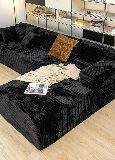 Corduroy Sectional Couch for Living Room - 104" Modern Modular Sofa with L-Shape Chaise and Deep Seat Comfort, No Assembly Required (Right Facing Chaise)