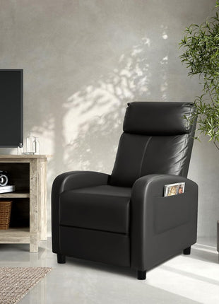 Reclining Chair and Sofa in PU Leather with Lumbar Support for Home Theater and Living Room (Black)