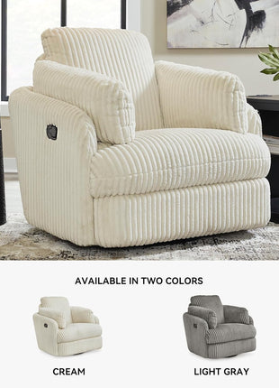 Ashley Signature Design Tie-Breaker Cozy Contemporary Manual Press-Back Swivel Glider Rocker Recliner with Two Bolster Pillows and Hidden Storage in White