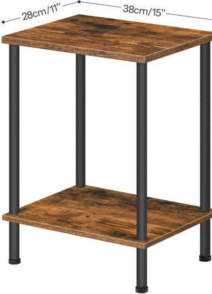 Rustic Brown End Table with Dual Storage Shelves, Compact Nightstand for Living Room and Bedroom, Sturdy Frame, Effortless Assembly