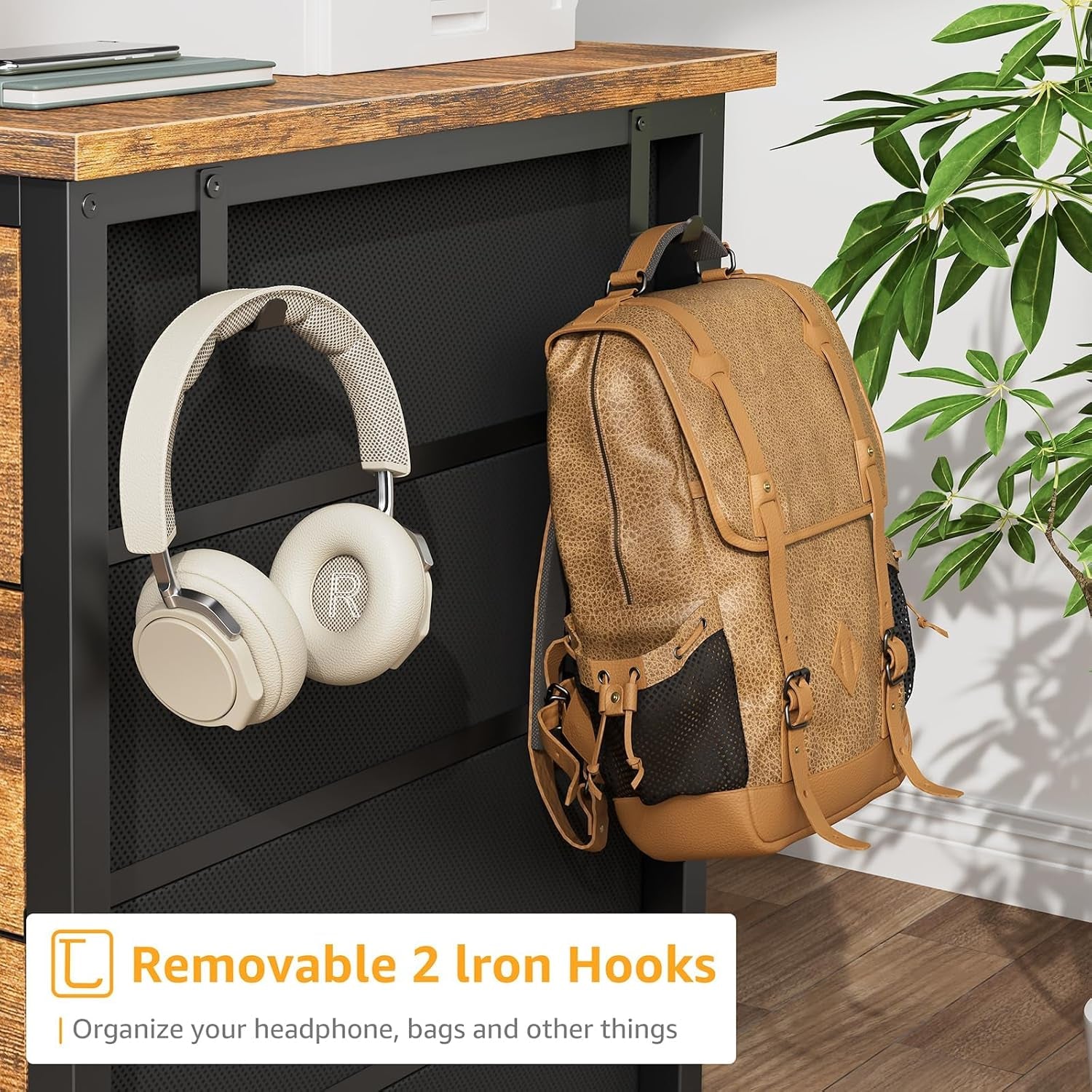 Office Desk with Fabric Drawers on Both Sides, 47 Inch Home Office Desk with 8 Fabric Drawers, Writing Study Work Computer PC Desks with Storage for Bedroom, Rustic Brown