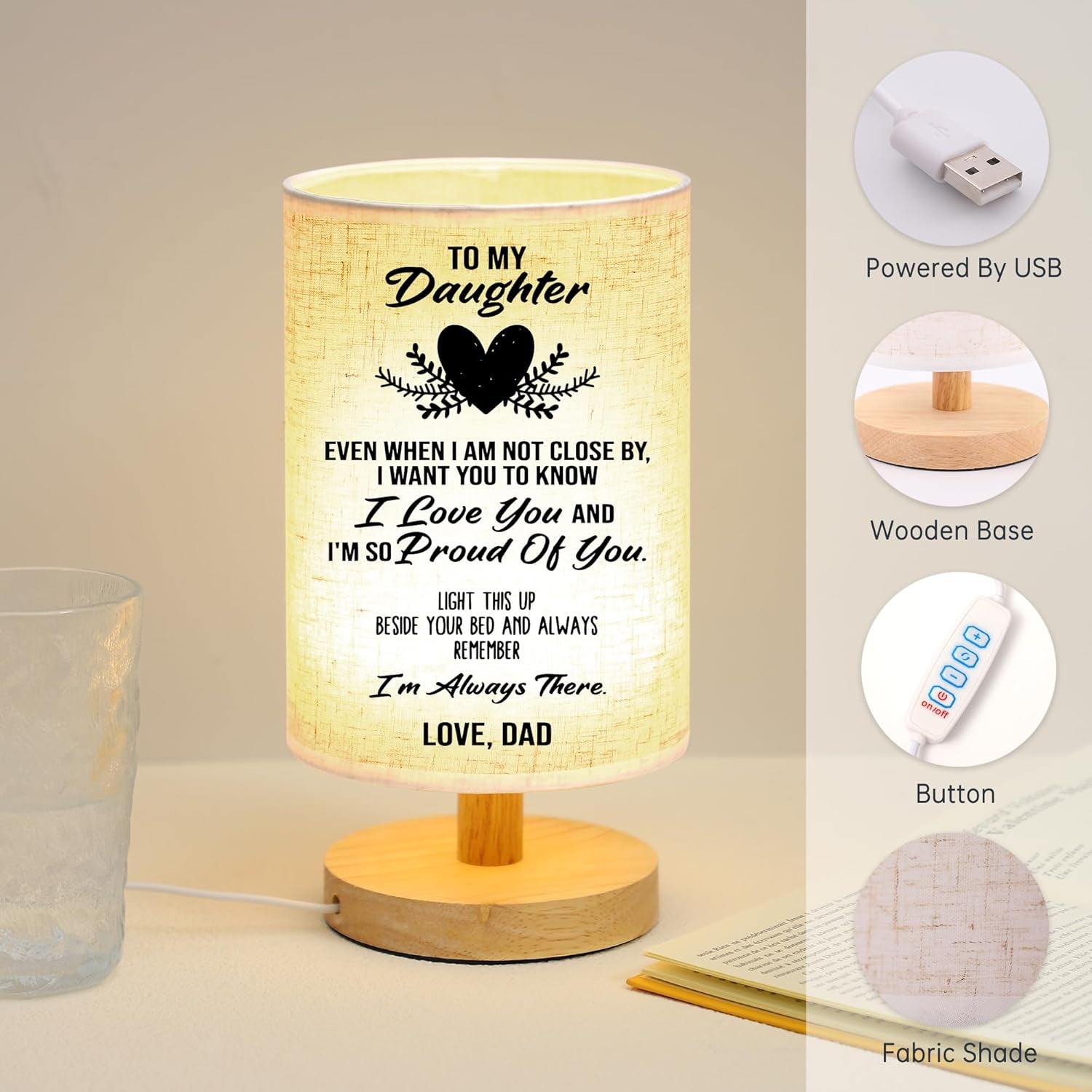 Valentines Day Birthday Gifts for Daughter from Dad,To My Daughter Gifts from Dad- Table Lamp Best Father Daughter Graduation Gifts for Grown Daughter