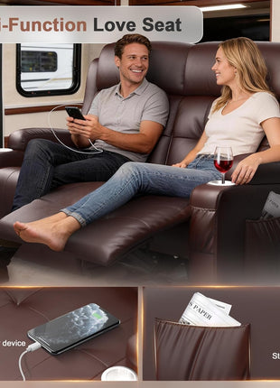 Reclining Loveseat Sofa for RV and Living Room, 55.1" Wall-Hugging Design in PU Leather with USB-A and Type-C Charging Station and Cup Holders, Dual Manual Recliners