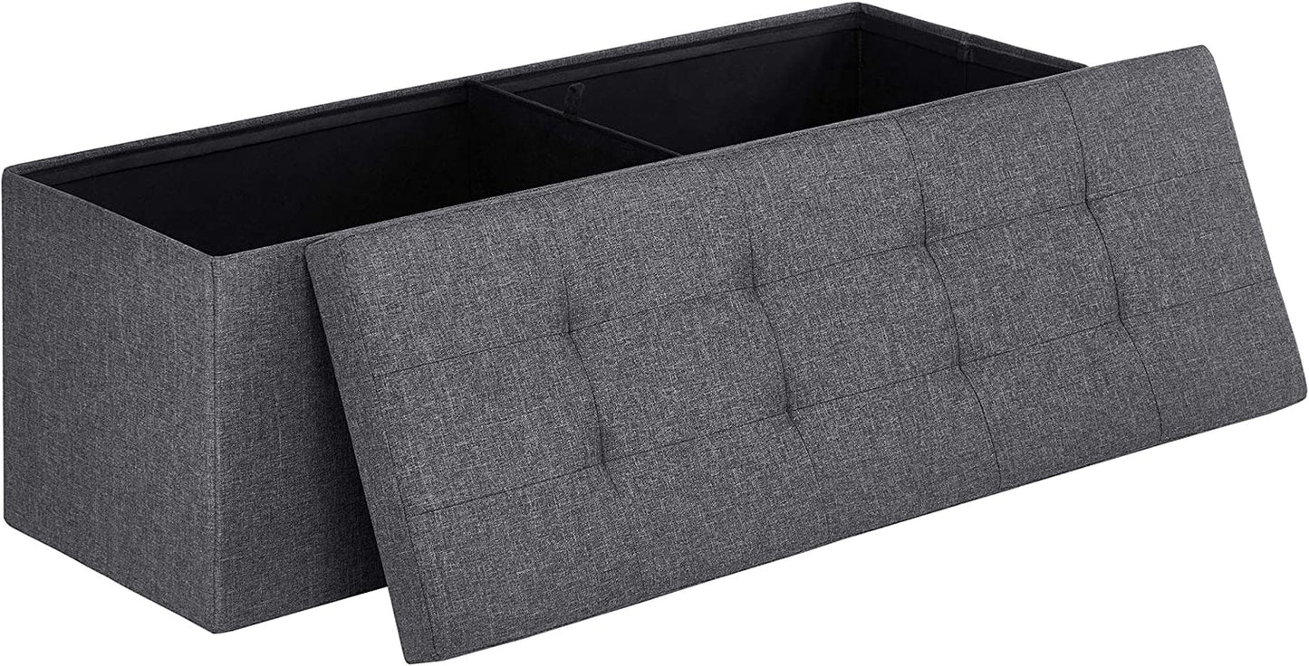 MAZIE Collection - 43 Inches Folding Storage Ottoman Bench, Ottoman Foot Rest, End of Bed Bench, Storage Chest, Load 660 Lb, for Living Room, Bedroom, Entryway, Dark Gray ULSF77K