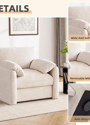 Chenille Oversized Accent Armchair - 38.6" Wide Modern Lounge Chair for Living Room and Bedroom, Upholstered Mid-Century Reading Chair in Beige