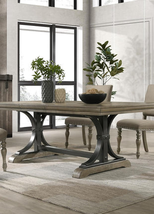Birmingham 8-Piece Dining Set: Extendable Table with 4 Side Chairs, 2 Armchairs, and Nailhead Bench in Driftwood Finish