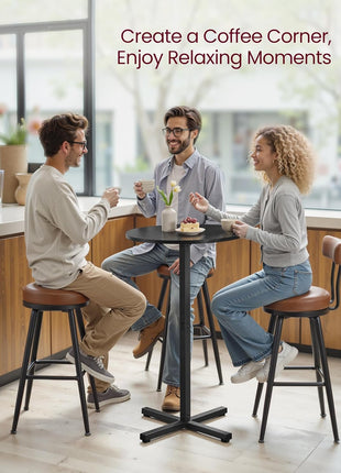 Set of 2 Modern Round High Top Bar Tables with Metal Frame and Cross Base, Accommodates 2-3 People, Easy Assembly, 23.6 x 41.1 Inches, Ebony Black