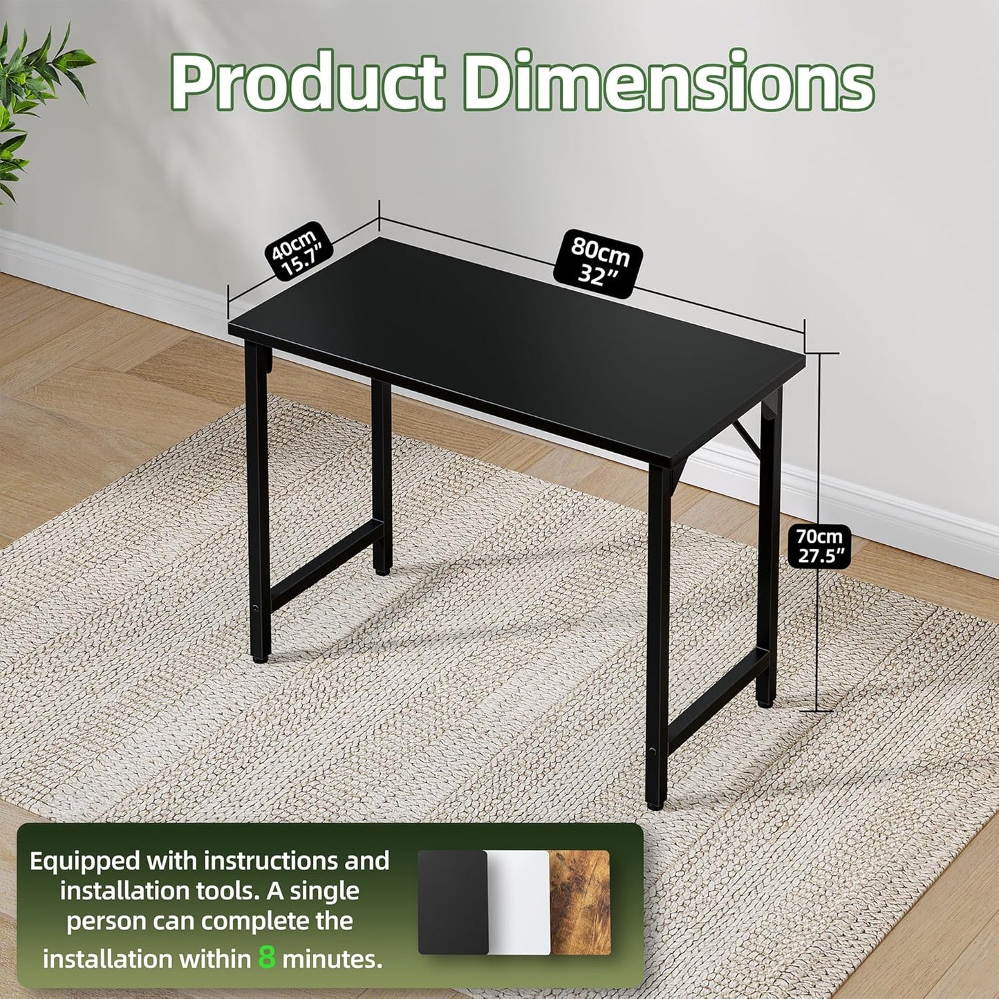 32 Inch Computer Desk, Small Home Office Desk Study Writing Kid Table for Small Spaces, Simple PC Gaming Desk, Adjustable Feet, Black