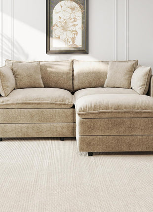 Modern Modular Sectional Sofa - Convertible Chenille Loveseat Couch with Movable Ottoman for Living Room, 77.16 Inch Deep 2-Seater (Camel)