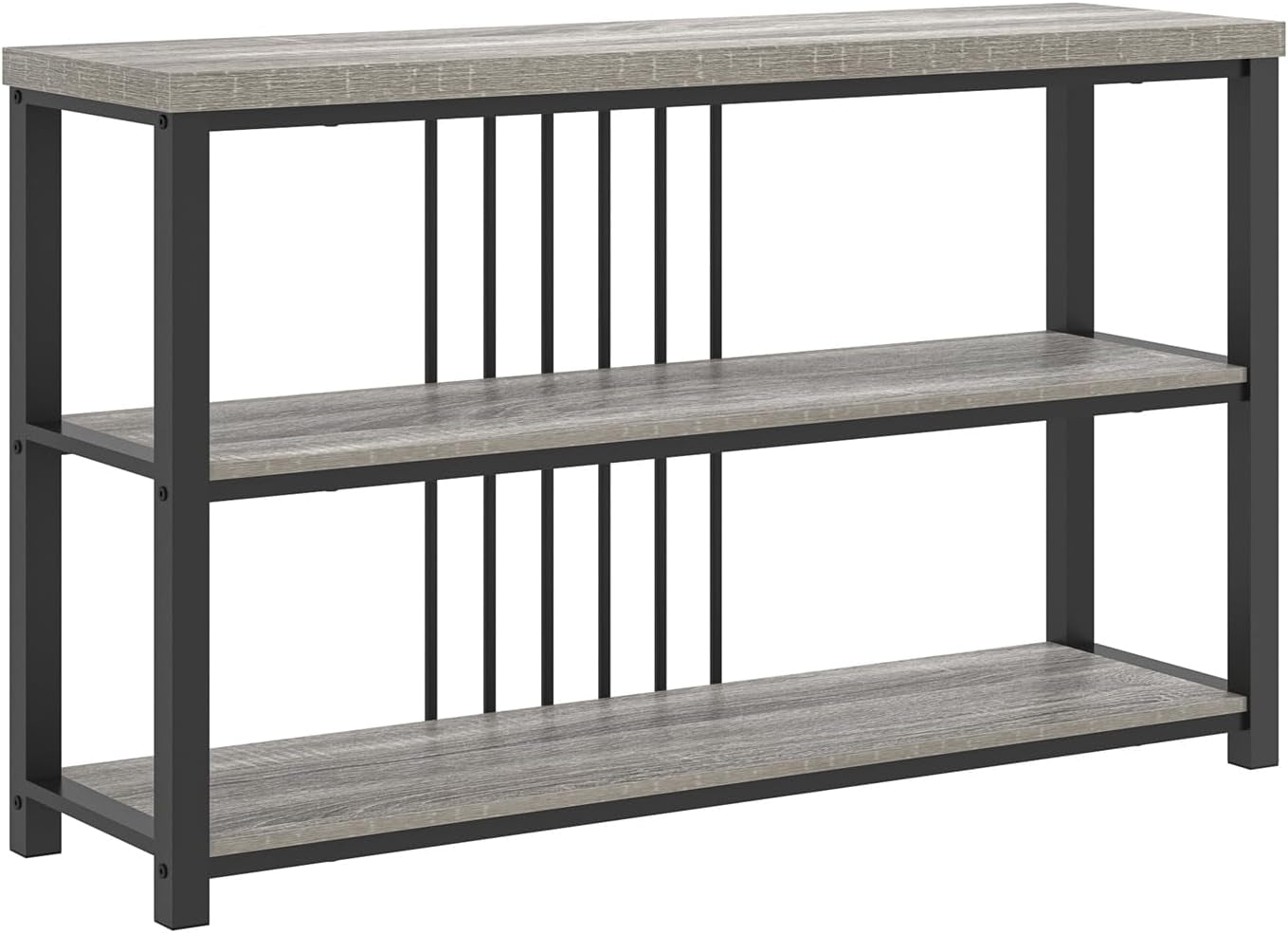Console Tables for Entryway, Sofa Table with 3 Tier Storage for Living Room Hallway Foyer behind Couch, Rustic Light Grey