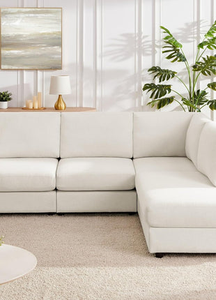 100-Inch L-Shaped Sofa with Reversible Chaise Sectional for Living Rooms, Apartments, and Compact Spaces (Cream)