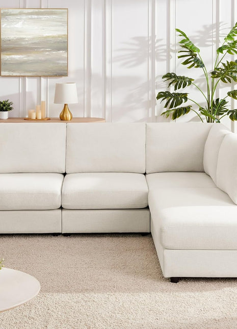 100-Inch L-Shaped Sofa with Reversible Chaise Sectional for Living Rooms, Apartments, and Compact Spaces (Cream)