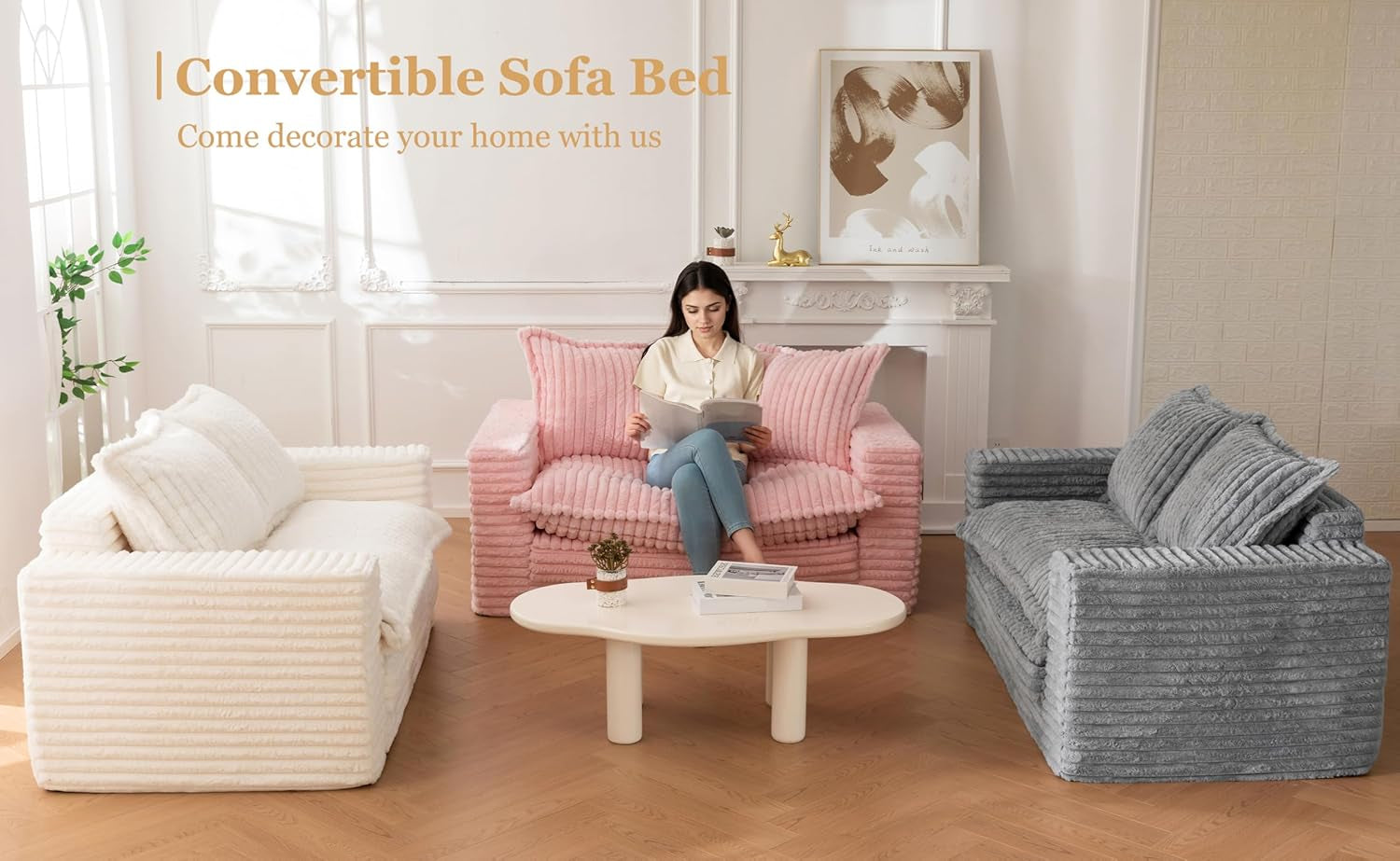 Loveseat Sleeper Sofa, Convertible Sofa Bed Couch Futon Couches for Living Room, 3-In-1 Pull Out Floor Couch with Washable Cushion and Pillows, Dark Grey