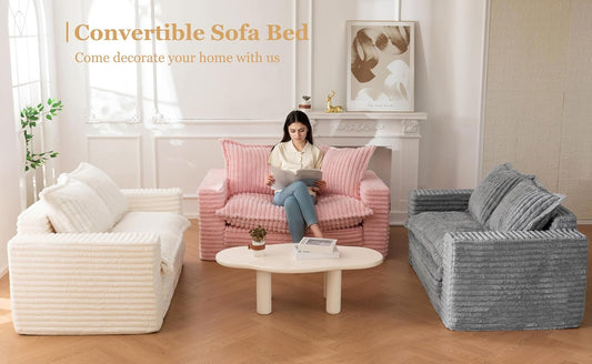 Loveseat Sleeper Sofa, Convertible Sofa Bed Couch Futon Couches for Living Room, 3-In-1 Pull Out Floor Couch with Washable Cushion and Pillows, Dark Grey